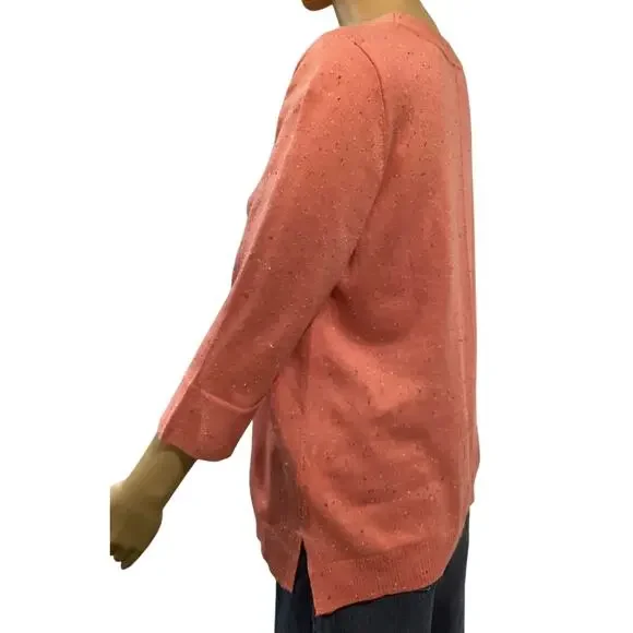J.Jill 3/4-Sleeve Speckled Knit Top size MP coral - Picture 3 of 4